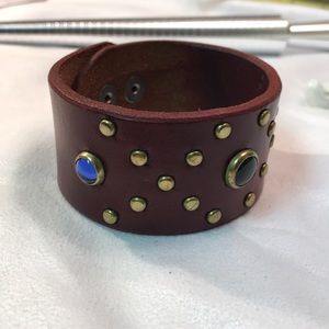 Leather lapis studded cuff bracelet‎